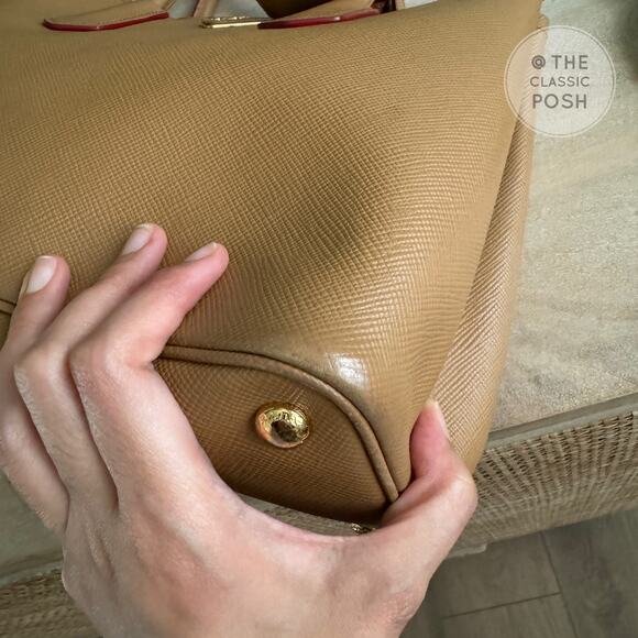 Prada Double Cuir Saffiano Leather Medium Camel Tote Shoulder Bag Retails $4950 - Picture 9 of 12